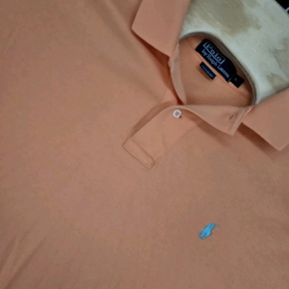 Polo Ralph Lauren Men Polo Shirt Large Orange Cotton Short Sleeve Preppy Vintage